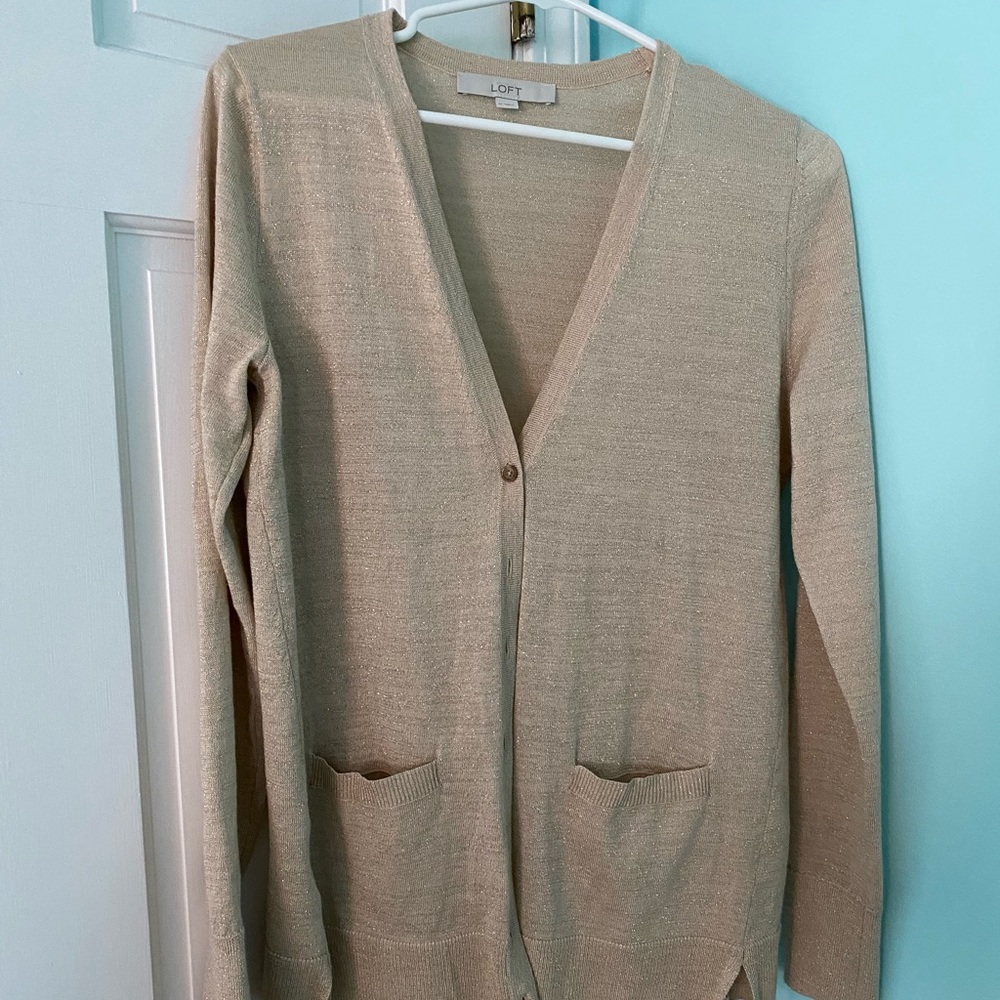 LOFT gold shimmer cardigan